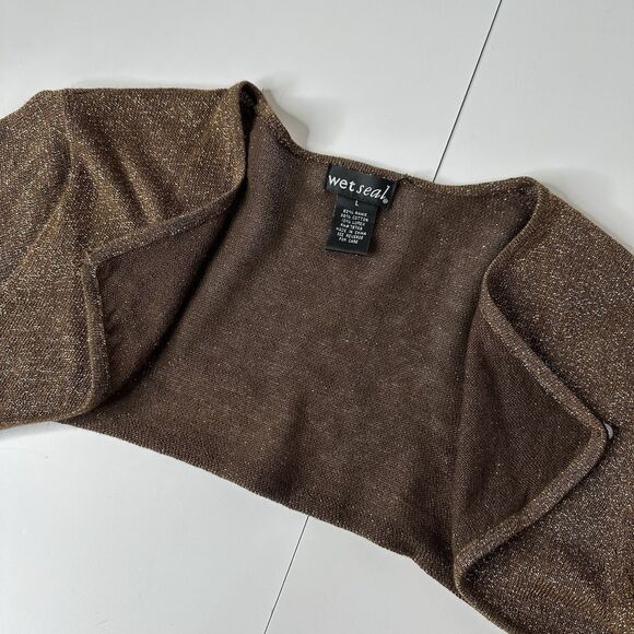 Wet Seal Bolero Shrug Sz L Brown Metallic Y2K Grunge Glam Holiday Party New Year - Picture 6 of 12